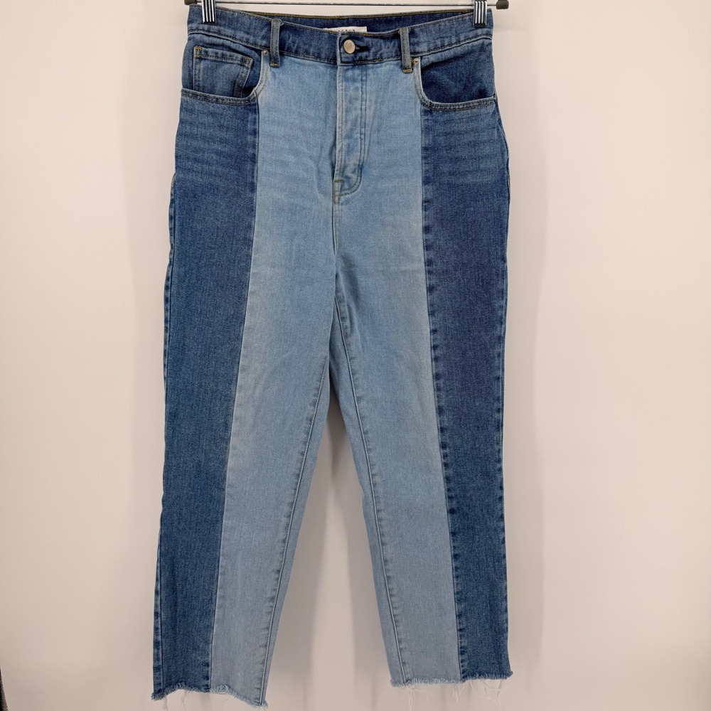 PacSun Jeans Womens 29 Blue Two Tone High Rise Straight Leg Raw Hem Colorblock